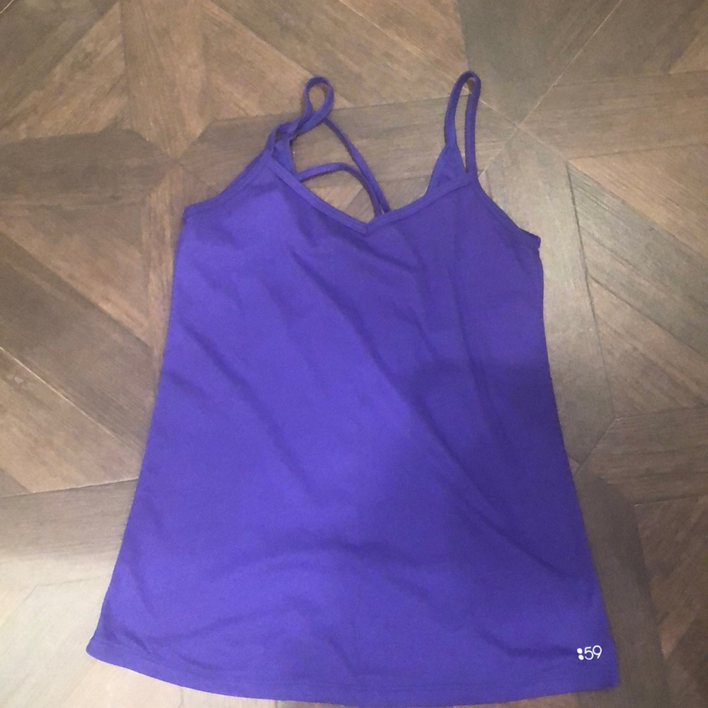 Purple splits 59 tank top w cross back.